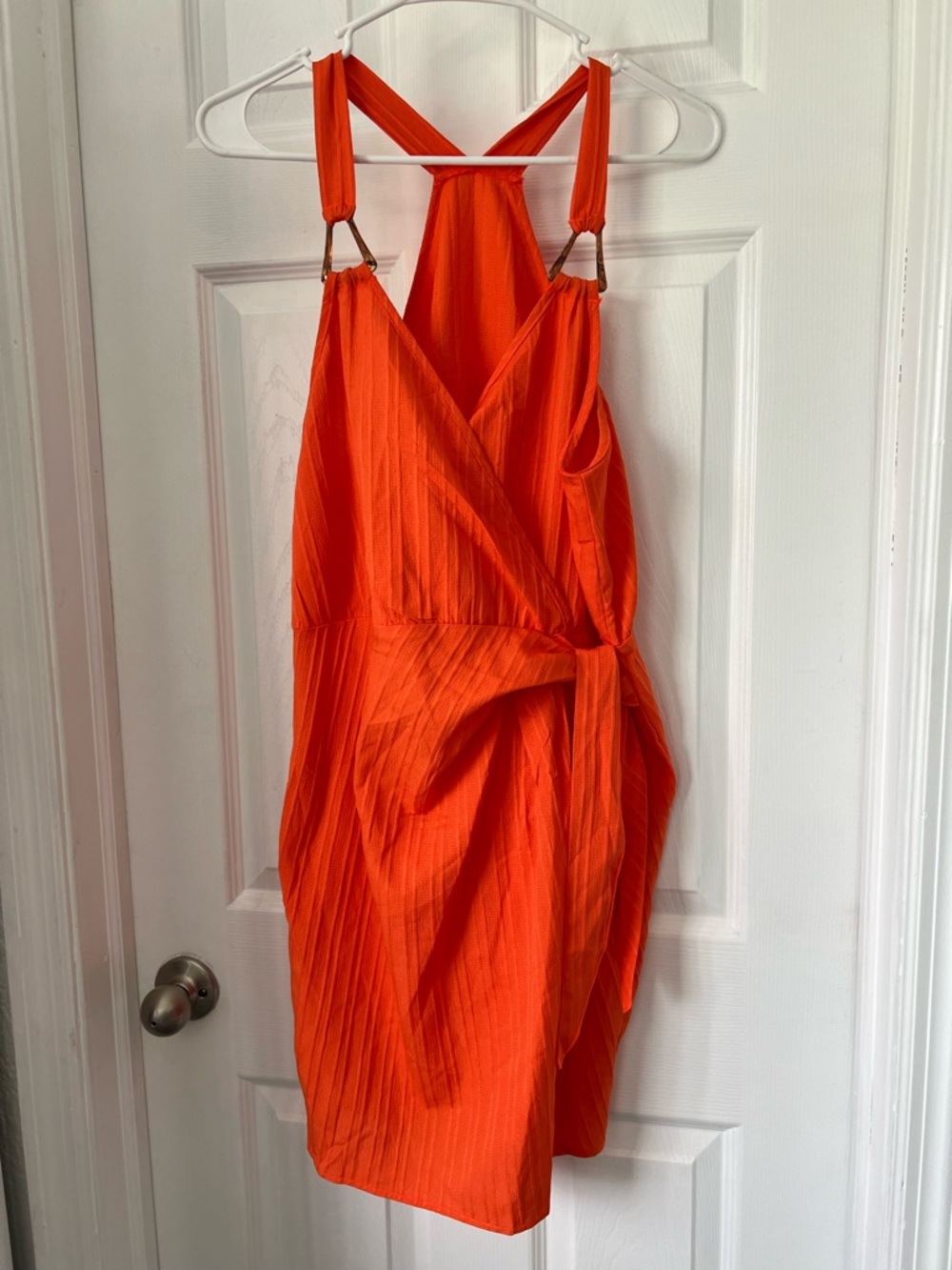 Sleeveless Wrap Mini Dress in Bright Orange
